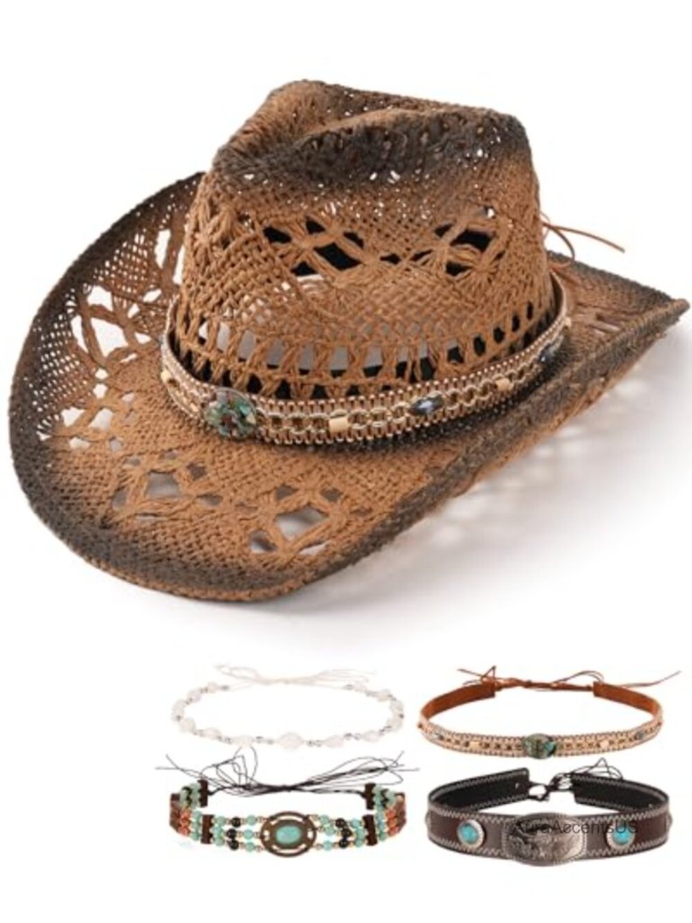 Straw Cowboy Hat Shapeable Brim Adjustable Sun Hat Western